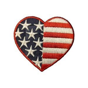 Iron On Patch Applique - American Flag Stars & Stripes Heart 2 1/4" x 2 1/4"